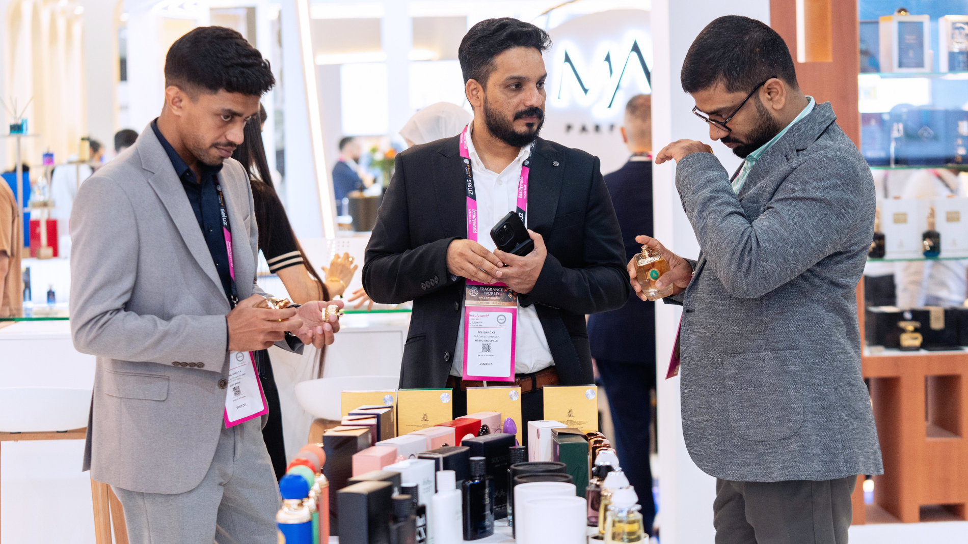 Product sampling at Beautyworld Middle East