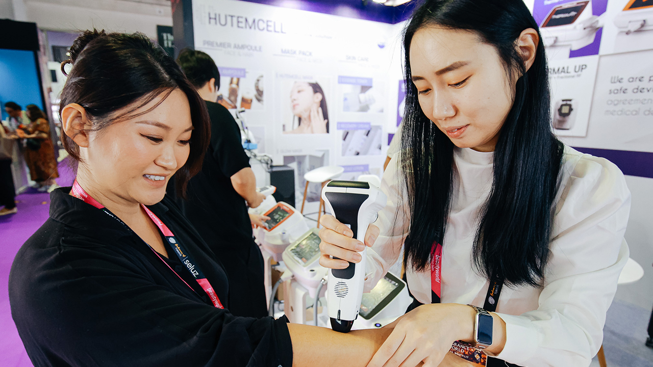 Product sampling at Beautyworld Middle East