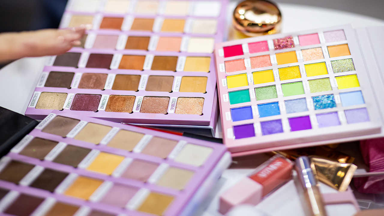 makeup products on display